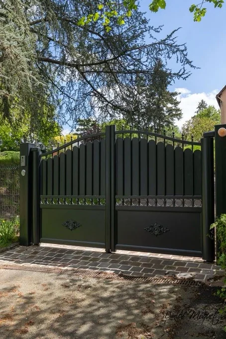Poartă opacă cu contur superior decorativ și rozete jos P-051 — GNV METAL